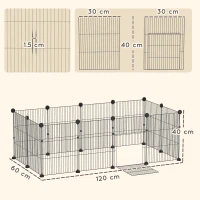 PawHut Tarc de joacă, tarc cu 12 panouri, tarc pentru animale mici, iepuri, porcușori de Guineea, 120x60x40 cm, Negru(m-3)