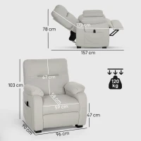 HOMCOM Fotoliu relax electric fotoliu reclinabil port USB suport picioare buzunare laterale telecomandă 96x90x103cm crem(m-3)