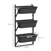 Outsunny Set de 3 ghivece ghiveci cu orificii, 56x42 cm, ghivece pătrate din plastic, Gri închis(m-3)