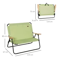 Outsunny scaun de camping 2 locuri, pliabil, cu suport pentru băuturi, 141 x 67 x 80 cm, Verde(m-3)