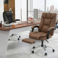 HOMCOM 155° Reclining Faux Leather Swivel Office Chair - Brown(m-13)