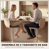 HOMCOM Lot de 2 tabourets de bar chaises de bar réglable en hauteur dossier repose-pieds pivotant 360° 41x47,5x81-102cm gris(m-4)