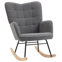 HOMCOM Berber Fleece Nursery Glider Rocker for Nursing, Wingback Rocking Chair for Living Room, Dark Grey(m-10)
