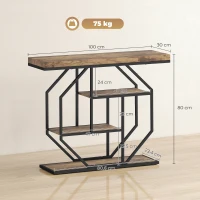 HOMCOM 4-Tier Industrial Console Table - Rustic Brown(m-3)