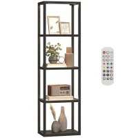 HOMCOM Lampă de podea RGB cu rafturi din sticlă, lampă LED cu 4 niveluri cu telecomandă, sincronizare muzicală, negru(m-7)