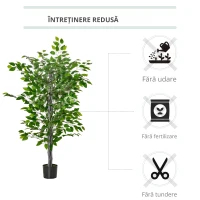 HOMCOM ficus artificial, ghiveci inclus, 135 cm, verde(m-5)