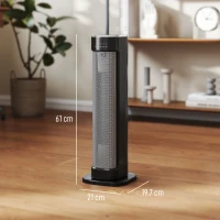 HOMCOM 2000W Ceramic Electric Heater with 3 Heat Settings, Timer - Black(m-3)