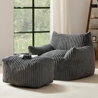 Ultra-Soft Bean Bag Chair with Footrest and High-Density Shredded Foam, Ergonomic Sofa with Breathable Fabric, 117L x 98W x 75H cm, Black(m-1)