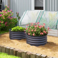 Outsunny Set de 2 containere de plantare galvanizate, Ø60 x 30H cm, ghivece cu fund deschis pentru diferite plante, Gri închis(m-2)