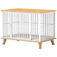 PawHut Cușcă pentru câini cu ușă cu închidere, pernă detașabilă, bună ventilație, oțel, 86x60x70 cm, Alb+Gri(m-6)