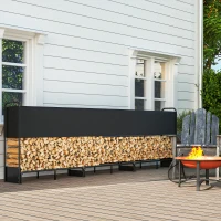 Outsunny Range bûches extérieur, abri bois de chauffage couverture imperméable 600D Oxford charge 300 kg 389 x 38 x 118 cm noir(m-9)