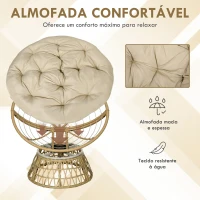 Outsunny Cadeira Papasan Giratória de Vime Sintético com Almofada Suporta 120 kg para Exterior Jardim Terraço 85x70x82 cm Castanho e Cáqui(m-6)