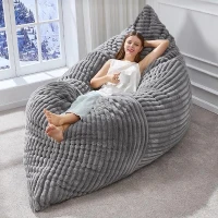3-In-1 Convertible Bean Bag Chair with Corduroy Fabric, Memory Foam Lounger with Removable, Washable Cover, 185L x 132W cm, Light Gray(m-1)