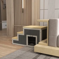 PawHut Scară pentru animale de companie Scară pentru câini, 3 trepte, lemn de pin, 79 cm x 38,5 cm x 45 cm, Natural + Alb(m-3)