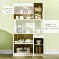 HOMCOM Dulap de bucatarie cu 4 usi, 3 dulapuri, sertar, dulap de perete si raft din placi aglomerate, 102x48x180cm, alb si culoarea lemnului(m-7)