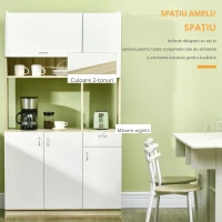 HOMCOM Dulap de bucatarie cu 4 usi, 3 dulapuri, sertar, dulap de perete si raft din placi aglomerate, 102x48x180cm, alb si culoarea lemnului(m-5)