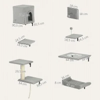 PawHut Perete de cățărat pentru pisici 7 piese set de cățărat pentru pisici cu cușcă, platformă, platformă Gri(m-3)