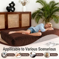 2-In-1 Convertible Bean Bag Chair Bed with Removable Machine-Washable Cover, Giant sofa with Soft Liner, 110L x 110W x 70H cm, Brown(m-5)