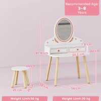 AIYAPLAY Toeletta Trucco per Bambini 3 a 8 Anni, con Sgabello, Specchio, 2 Cassetti e Barre Appendiabiti, Bianco(m-3)