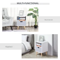 HOMCOM Noptieră stil Nordic 40×38×58 cm, Dulap cu Sertar și Raft din MDF și Lemn de Brad(m-4)