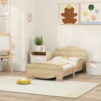 AIYAPLAY Pat pentru copii, pat tineret, pat casă cu design ursuleț, pat de joacă pentru 3-6 ani, 143,5 x 80 x 55 cm, lemn natural(m-4)