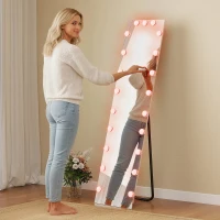 HOMCOM Oglindă pentru corp întreg 150x40 cm LED RGB, oglindă de podea cu 21 becuri, 7 culori, buton tactil, funcție memorie(m-4)