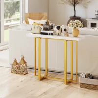 HOMCOM Console Table with Faux Marble Top, 100 cm Narrow Entryway Table with Anti-tipping Device, Steel Frame, White(m-8)