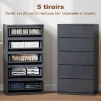 HOMCOM Commode 5 tiroirs, meuble de rangement à haute brillance, fermeture douce et silencieuse, 53 x 34 x 100 cm, gris(m-4)