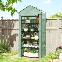 Outsunny 5 Tier Widened Mini Greenhouse with Reinforced PE Cover, Portable Indoor Outdoor Green House with Roll-up Door and Wire Shelves, 90 x 49 x 193cm, Green(m-10)