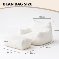 Soft Bean Bag Chair with Footrest and High-Density Shredded Foam, Modular Ergonomic Sofa with Breathable Fabric, 117L x 98W x 75H cm, White(m-3)