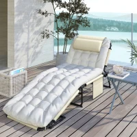 Outsunny Tumbona plegable con respaldo reclinable 4 posiciones - reposacabezas y colchón grueso beige(m-5)