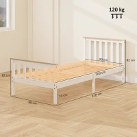 HOMCOM Cadru pat single, cadru din lemn, spațiu depozitare inferior, lemn natural, alb(m-3)