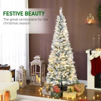 HOMCOM Brad de Crăciun Înzăpezit cu 180 de Lumini LED cu 11 Efecte și 479 de Ramuri, Ø65x180 cm, Verde și Alb(m-4)