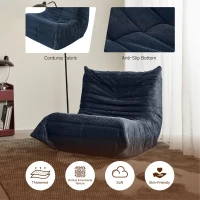 Cosy Corduroy Floor Chair with Neck and Legs Support and Deepened Seat, Sturdy Backrest with Extra-Thick, 105L x 95W x 85H cm, Blue(m-7)