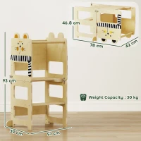 AIYAPLAY Torre di Apprendimento 3 in 1 Pieghevole Convertibile in Scrivania e Sedia con Lavagna Disegni di Gatti Naturale(m-3)