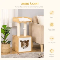 PawHut Arbre à chat griffoir pour chat arbre à grimper niche maison pour chat plate-forme supérieure balle suspendue hauteur 81 cm(m-4)