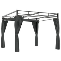 Outsunny Pérgola de Jardín 3x3 m con Techo Retráctil y Cortinas Protección UV30+ Estructura Metálica para Patio Terraza Gris(m-10)