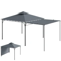 Outsunny Pabellón 3,2x3,2 m Estable Resistente al Invierno, Pabellón de Jardín con Voladizo de Techo Extensible, Doble Techo, Gris oscuro(m-7)