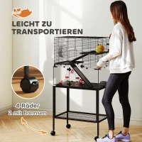 PawHut Hamsterkäfig, Kleintiergehege mit 3 Ebenen, Laufrad, Hütte, Plattformen, Rampen, Futterschale, Wasserflasche, Zubehör, Stahl, Kunststoff, Schwarz(m-7)