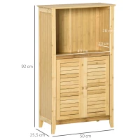 HOMCOM Dulap de baie, dulap baie, raft independent cu 2 uși oblon, raft deschis, bambus, dulap de depozitare pentru baie, living 50 x 25,5 x 92cm Natural(m-3)