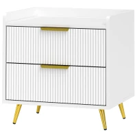 HOMCOM Elegant Two-Drawer Bedside Table - White(m-11)