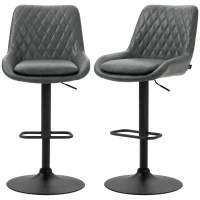 HOMCOM Retro Bar Stools Set of 2, Adjustable Kitchen Stool, Upholstered Bar Chairs with Back, Swivel Seat, Dark Grey(m-10)