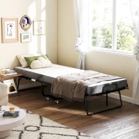HOMCOM Cama plegable 1 plaza 200 x 80 cm con colchón, cama de apoyo plegable y portátil con ruedas, armazón de acero, blanco(m-6)
