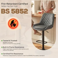 HOMCOM Retro Bar Stools Set of 2, Adjustable Kitchen Stool, Upholstered Bar Chairs with Back, Swivel Seat, Dark Grey(m-9)