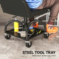 HOMCOM Scaun de atelier cu roți spațiu depozitare, 58,5 cm înălțime, scaun rulant până la 135 kg Negru(m-4)