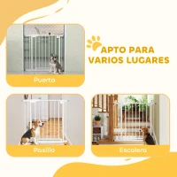 PawHut Barrera de Seguridad para Niños y Perros Ancho 76-89 cm Bloqueo Doble y Cierre Automático Apertura Dos Sentidos Blanco(m-8)
