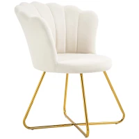 HOMCOM Velvet-Feel Lotus Petal Accent Chair - Cream White(m-11)
