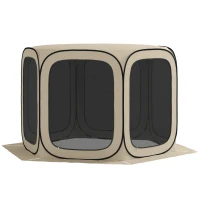 Outsunny cort pop-up pentru camping, portabil, protecție UPF50+, laterale cu plasă, sârmă de oțel, Khaki(m-6)