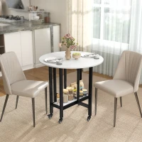 HOMCOM Folding Dining Table, Drop Leaf Table with Open Shelf, Rolling Kitchen Table for Dining Room, Small Spaces, White Marble(m-2)