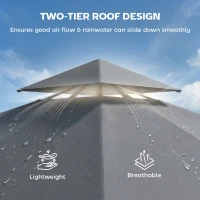 Outsunny Tuinpaviljoen 3,2x3,2 m stevig winterbestendig met uitschuifbaar dak, dubbel dak donkergrijs(m-5)